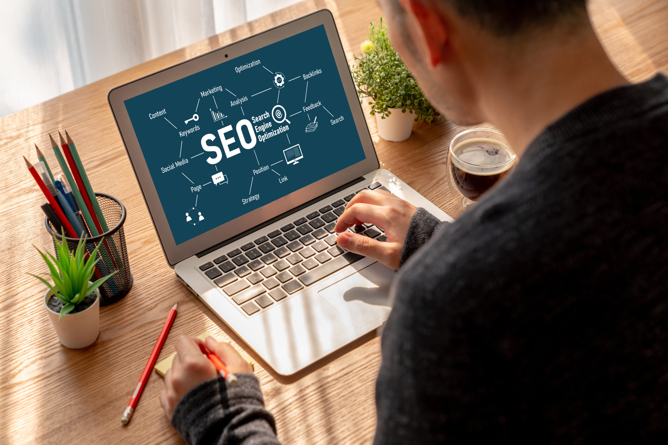 SEO search engine optimization for modish e-commerce and online retail business showing  on computer screen